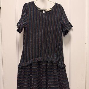 Hannah Banana Black Dress with Colorful Stripes